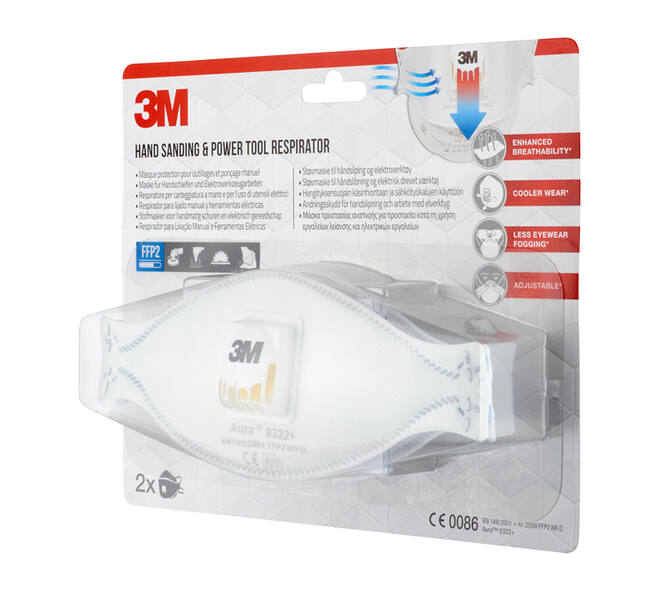 Stofmasker 3M Aura voor schuren 9322 FFP2 met ventiel 2 stuks