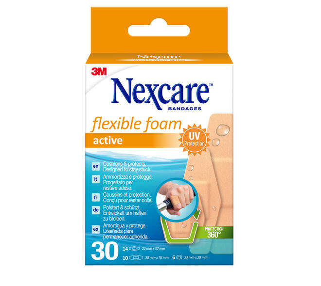Wondpleister Nexcare active flexible foam waterbestendig 30 stuks assorti