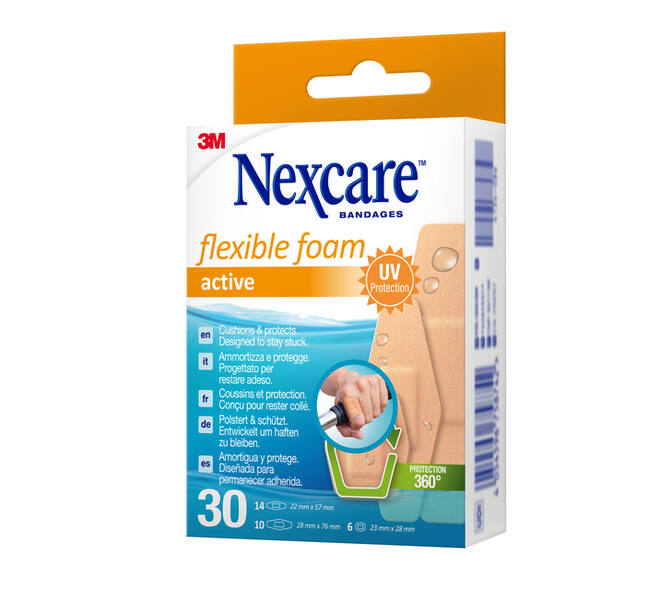 Wondpleister Nexcare active flexible foam waterbestendig 30 stuks assorti