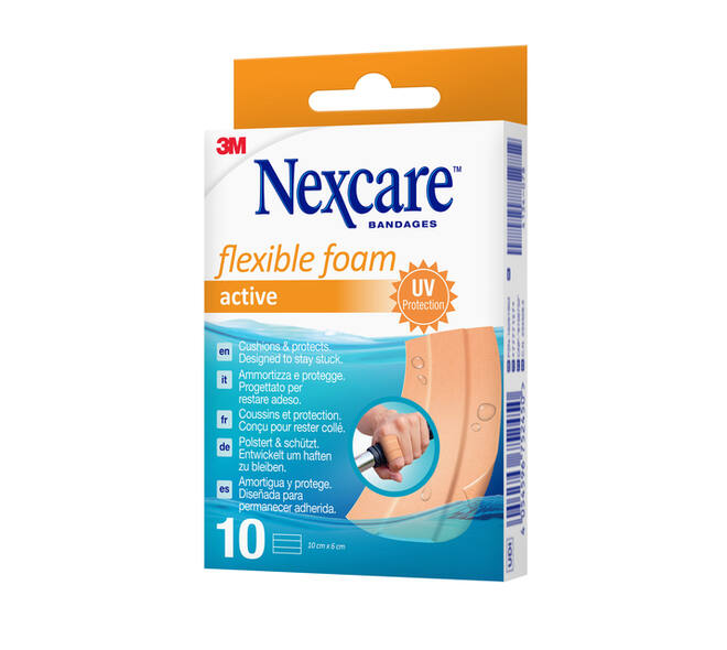 Wondpleister Nexcare active flexible foam waterbestendig 6x10cm 10 stuks