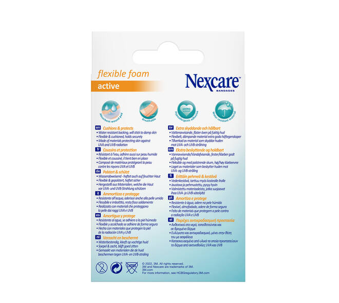 Wondpleister Nexcare active flexible foam waterbestendig 6x10cm 10 stuks