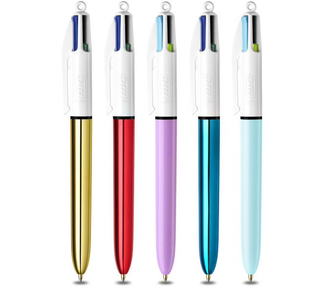 Balpen Bic 4kleuren My Bic medium assorti blik à 5 stuks
