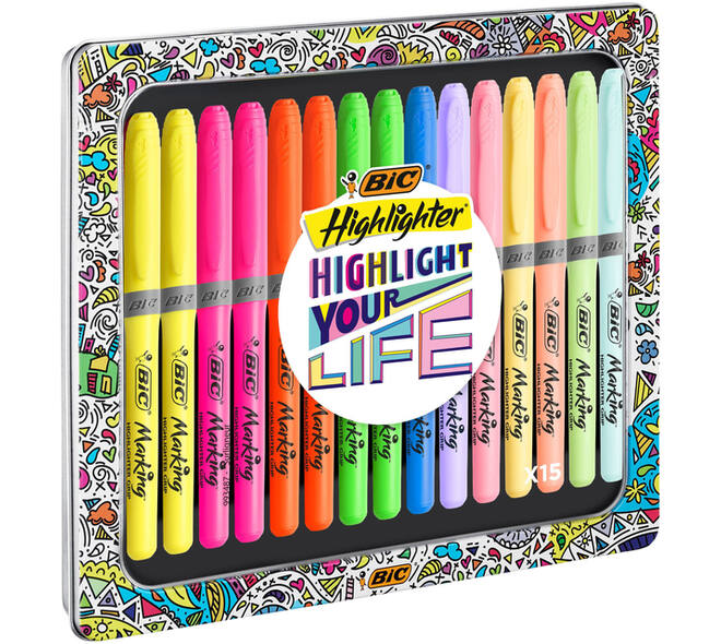 Markeerstift Bic grip Highlight your life assorti blik à 15 stuks