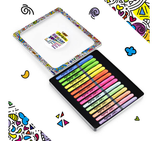 Markeerstift Bic grip Highlight your life assorti blik à 15 stuks
