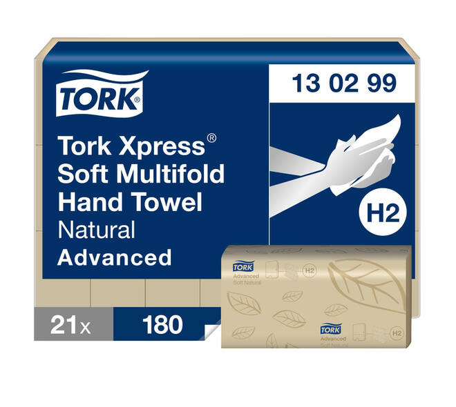 Handdoek Tork H2 Xpress Advanced multifold 2-laags 213x240mm 21x180 vel naturel 130299