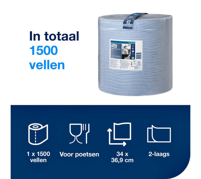 Poetspapier Tork W1 Plus Premium 2-laags 1500 vel blauw 130050