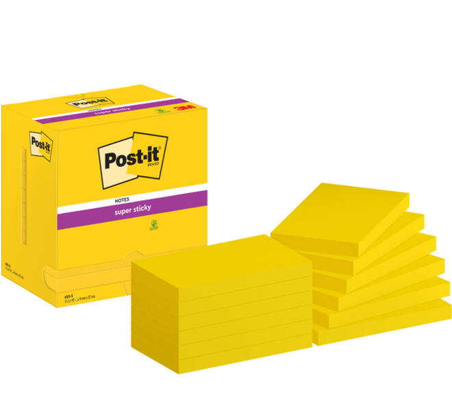Memoblok Post-it 655 Super Sticky 76x127mm neon geel 12 stuks