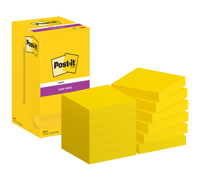 Memoblok Post-it 654 Super Sticky 76x76mm ultrageel 12 stuks