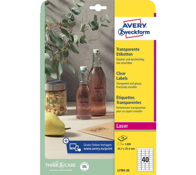 Etiket Avery L7781-25 45.7x25.4mm transparant 1000 stuks