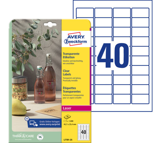 Etiket Avery L7781-25 45.7x25.4mm transparant 1000 stuks