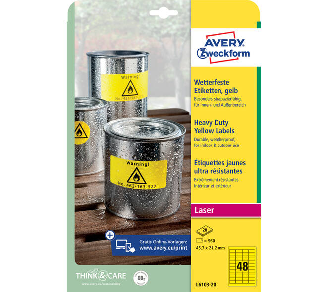 Etiket Avery L6103-20 45.7x21.2mm geel 960 stuks