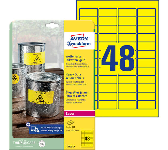 Etiket Avery L6103-20 45.7x21.2mm geel 960 stuks