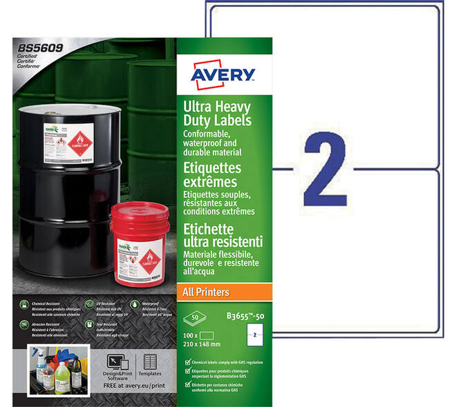 Etiket Avery B3655-50 148x210mm polyethyleen wit 100 stuks
