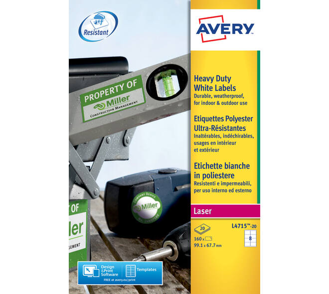 Etiket Avery L4715-20 99.1x67.7mm weerbestendig wit 160 stuks