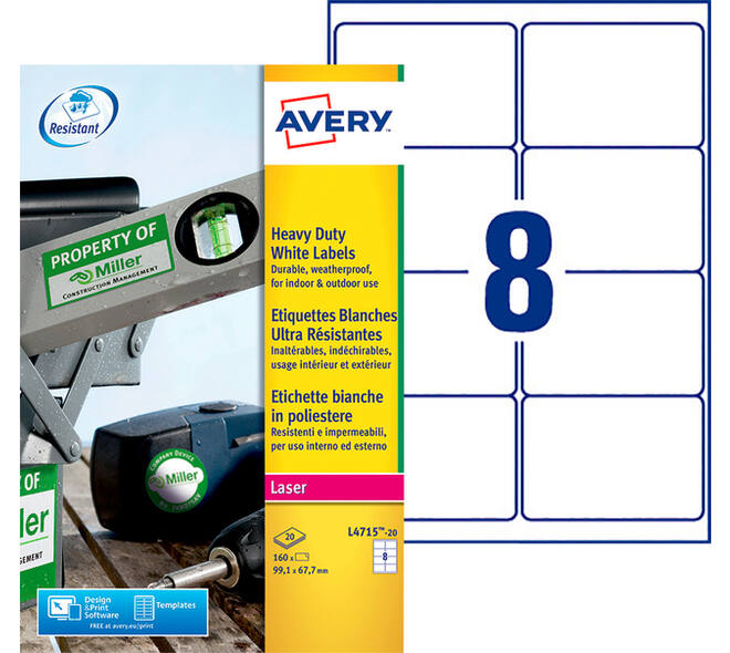Etiket Avery L4715-20 99.1x67.7mm weerbestendig wit 160 stuks