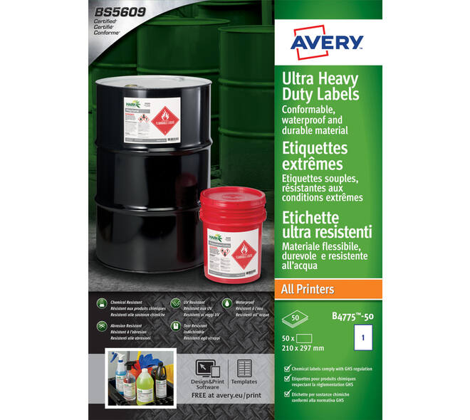 Etiket Avery B4775-50 210x297mm polyethyleen wit 50 stuks