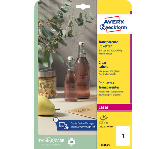 Etiket Avery L7784-25 210x297mm transparant 25 stuks