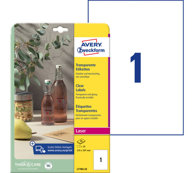 Etiket Avery L7784-25 210x297mm transparant 25 stuks