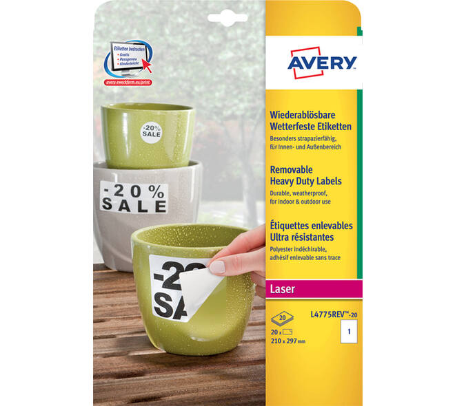 Etiket Avery L4775REV-20 210x297mm wit 20 stuks