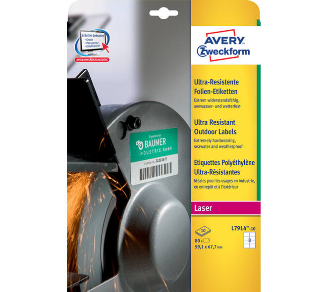 Etiket Avery L7914-10 99.1x67.7mm polyethyleen wit 80 stuks