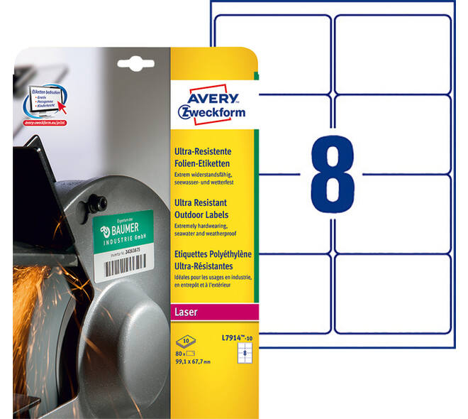 Etiket Avery L7914-10 99.1x67.7mm polyethyleen wit 80 stuks