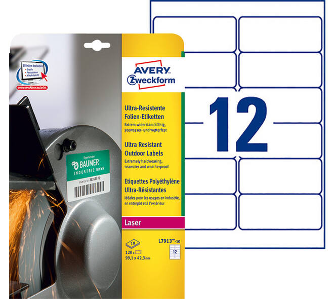 Etiket Avery L7913-10 99.1x42.3mm polyethyleen wit 120 stuks