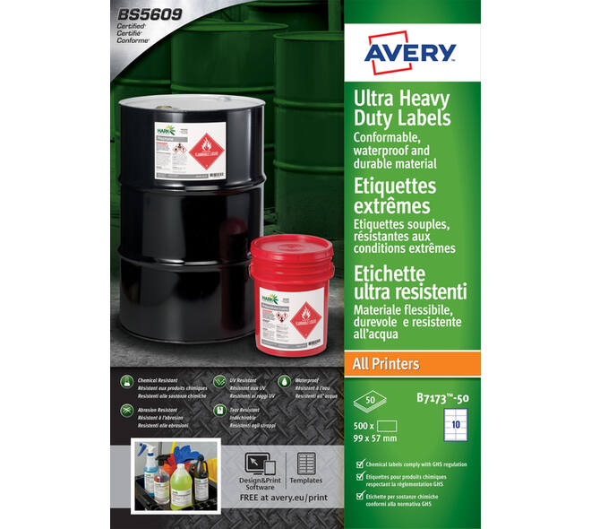 Etiket Avery B7173-50 99x57mm polyethyleen wit 500 stuks