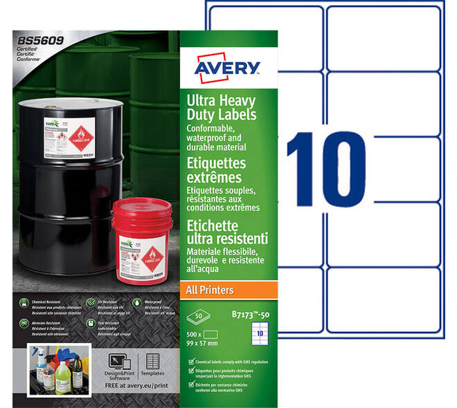 Etiket Avery B7173-50 99x57mm polyethyleen wit 500 stuks