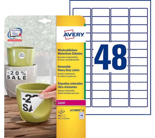 Etiket Avery L4778REV 45.7x21.2mm wit 960 stuks