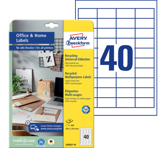 Etiket Avery LR3657-10 48.5x25.4mm recycled wit 400 stuks