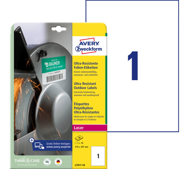 Etiket Avery L7917-10 210x297mm polyethyleen wit 10 stuks
