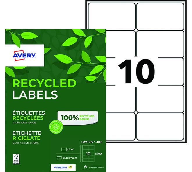 Etiket Avery LR7173-100 99.1x57mm recycled wit 1000 stuks