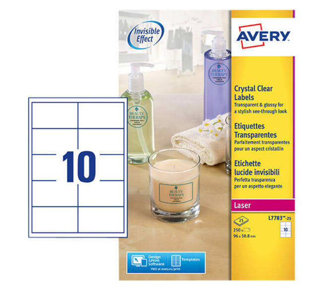 Etiket Avery L7783-25 96x50.8mm transparant 250 stuks