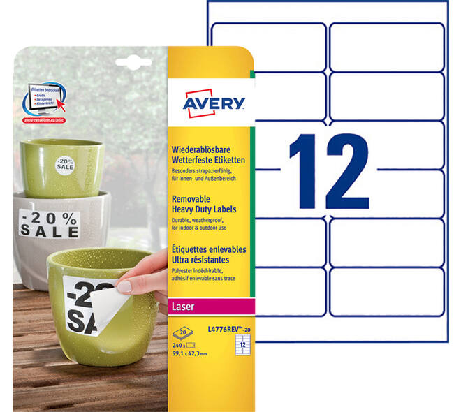 Etiket Avery L4776REV-20 99.1x42.3mm wit 240 stuks