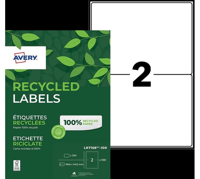 Etiket Avery LR7168-100 199.6x143.5mm recycled wit 200 stuks