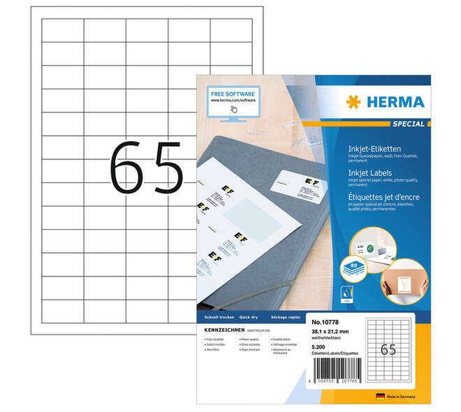Etiket HERMA 10778 38.1x21.2mm wit 5200 stuks