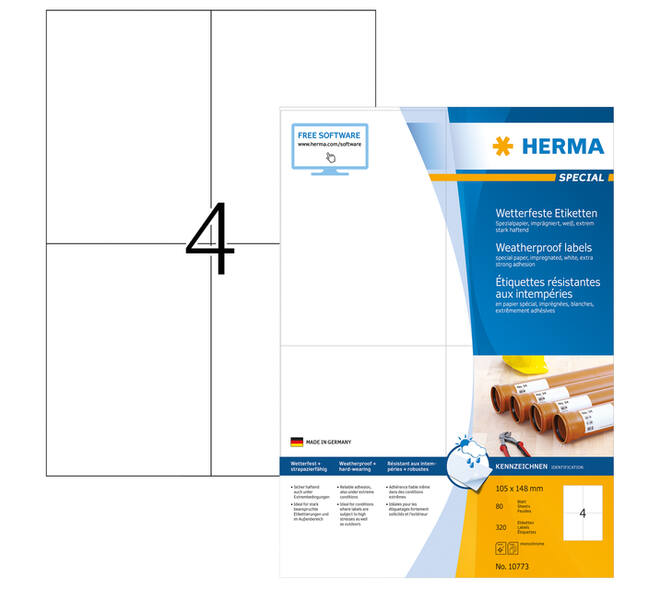 Etiket HERMA 10773 105x148mm weerbestendig wit 320 stuks