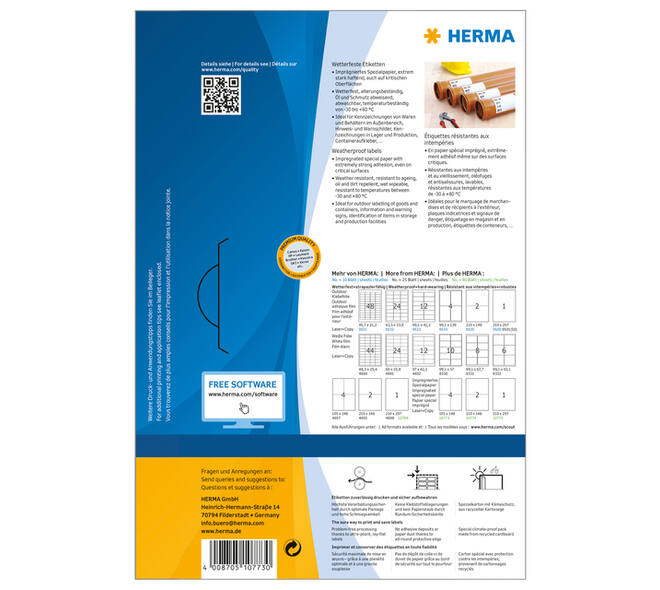Etiket HERMA 10773 105x148mm weerbestendig wit 320 stuks