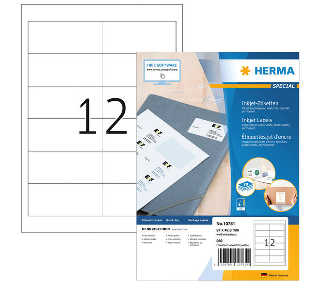 Etiket HERMA 10781 97x42.3mm wit 960 stuks