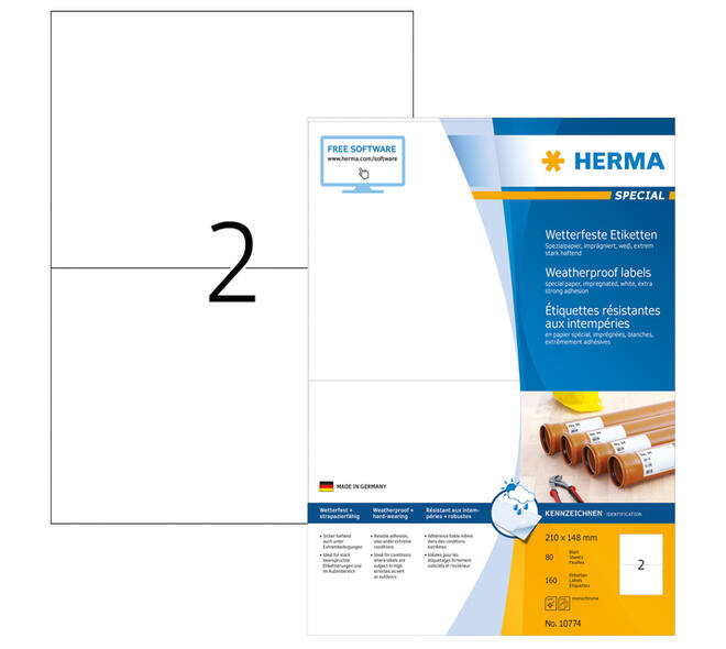 Etiket HERMA 10774 210x148mm weerbestendig wit 160 stuks