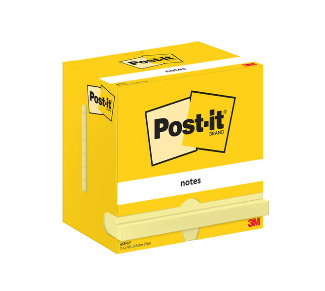 Memoblok Post-it 655 76x127mm geel 12 stuks