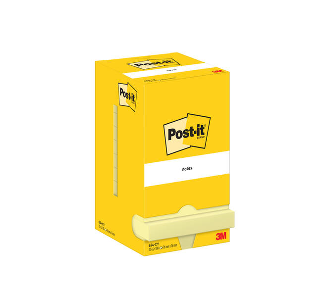 Memoblok Post-it 654 76x76mm geel 12 stuks