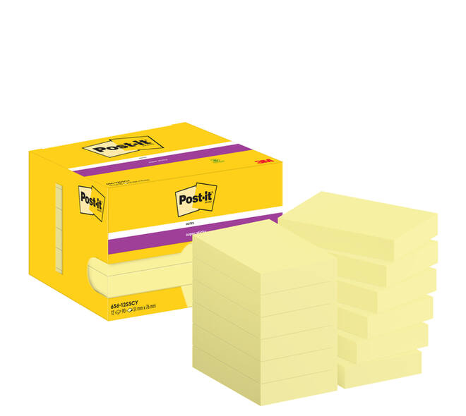 Memoblok Post-it 656 Super Sticky 51x76mm geel 12 stuks