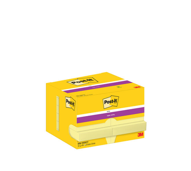 Memoblok Post-it 656 Super Sticky 51x76mm geel 12 stuks