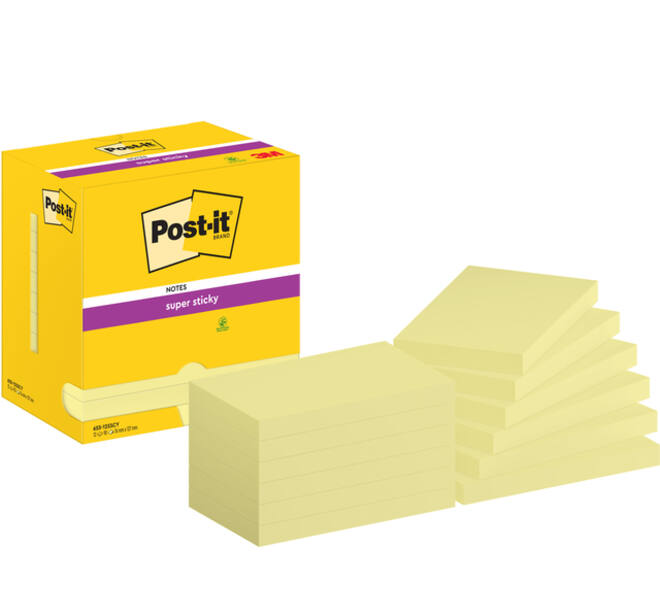 Memoblok Post-it 655 Super Sticky 76x127mm Canary yellow 12 stuks