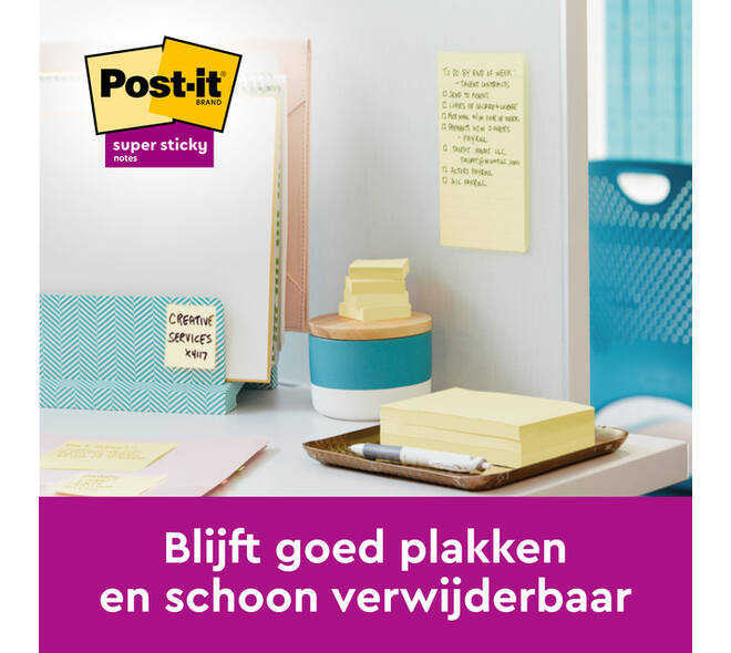 Memoblok Post-it 655 Super Sticky 76x127mm Canary yellow 12 stuks