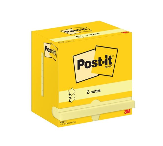 Memoblok Post-it Z-Note R350 76x127mm geel 12 stuks