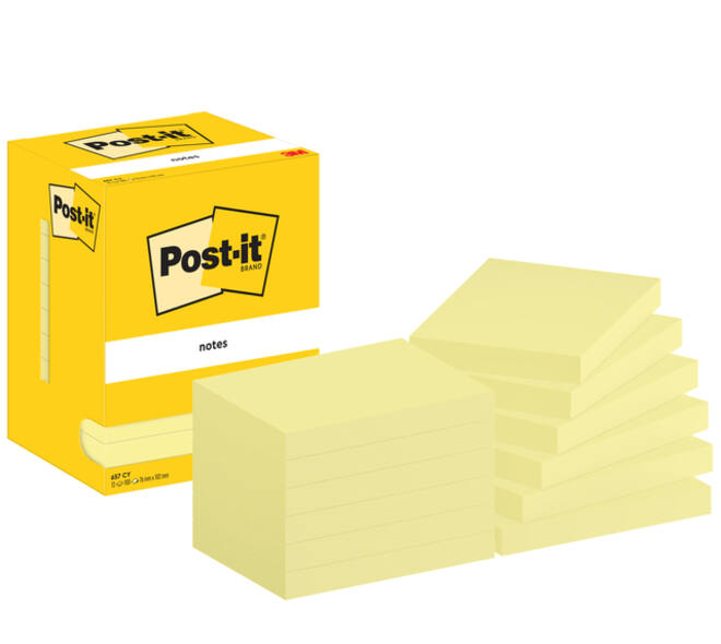 Memoblok Post-it 657 76x102mm geel 12 stuks