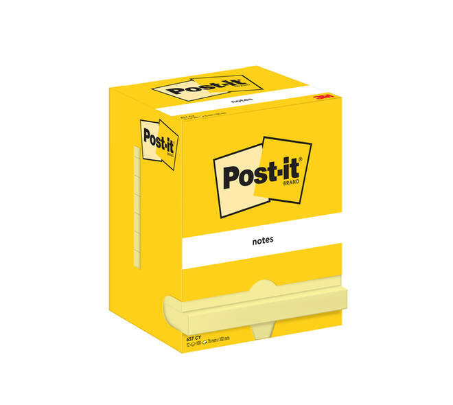Memoblok Post-it 657 76x102mm geel 12 stuks