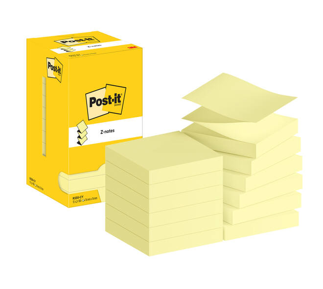 Memoblok Post-it Z-Note R330 76x76mm canary yellow 12 stuks